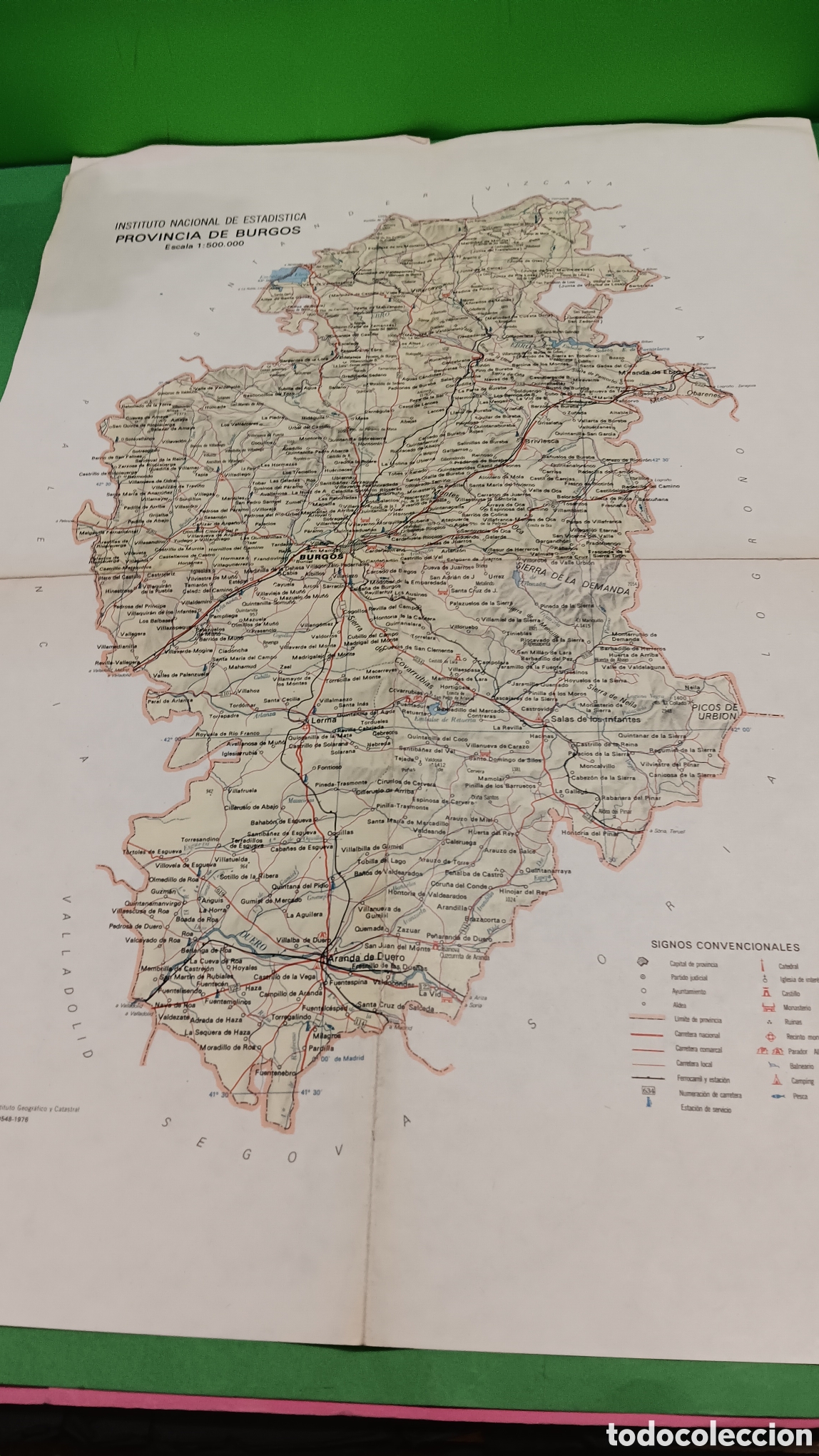 Mapas contempor&aacute;neos: &rdquo;&rdquo; MAPA DE LA PROVINCIA DE BURGOS &rdquo;&rdquo;.... INSTITUTO NACIONAL DE ESTAD&Iacute;STICA...ESCALA 1: 500.000..1976