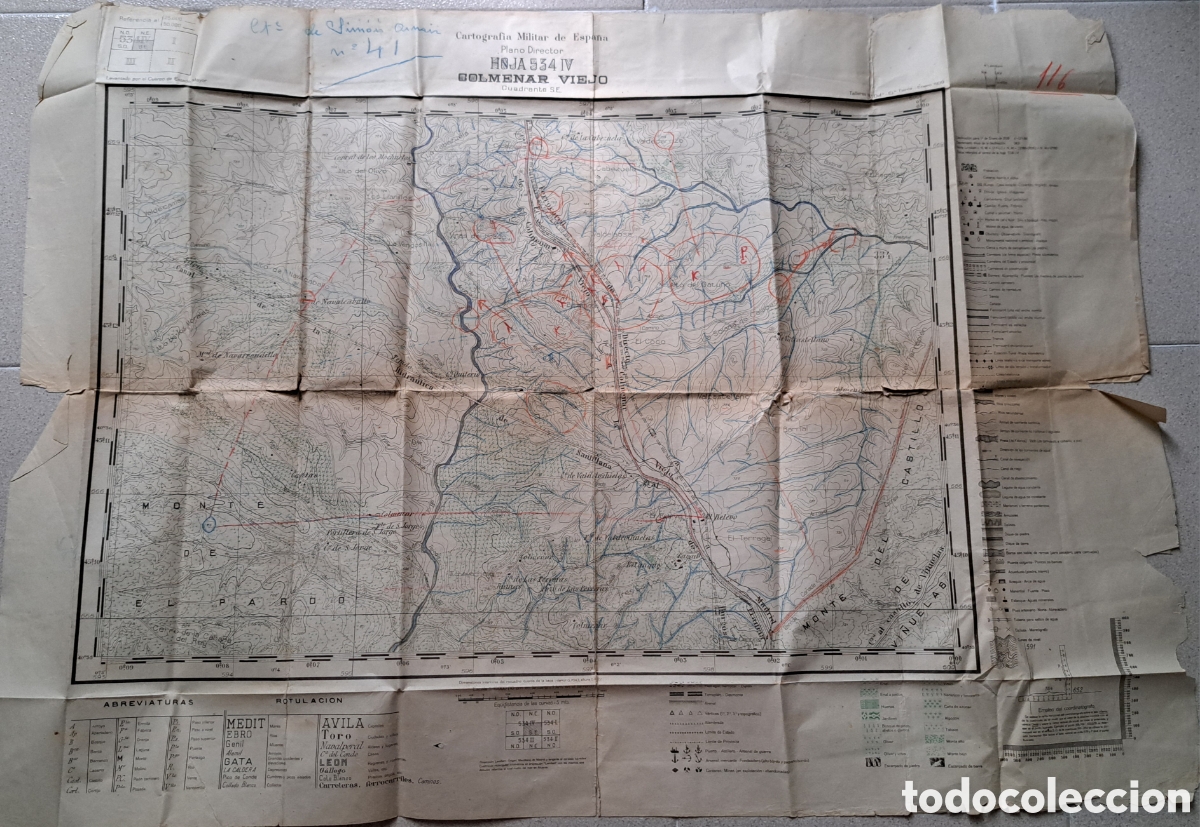 Zeitgen&ouml;ssische Karten: RARISIMO MAPA O PLANO DE LA GUERRA CIVIL TOPOGRAFIA MILITAR DE ESPA&Ntilde;A DE COLMENAR EL VIEJO DE 1939