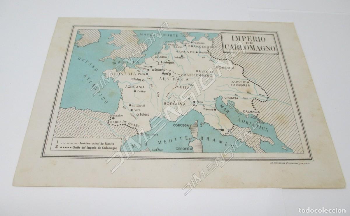 Mappe contemporanee: Peque&ntilde;o Mapa del Imperio de Carlomagno en Europa, mide 20,5 x 15 cm