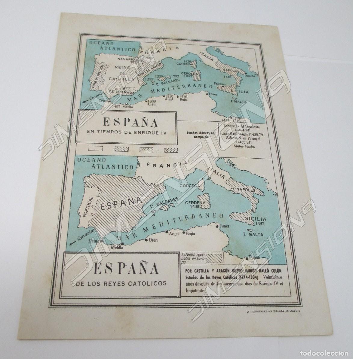 Mappe contemporanee: Peque&ntilde;o Mapa de Espa&ntilde;a en tiempos de Enrique IV y de los Reyes Cat&oacute;licos, mide 20,5 x 15 cm