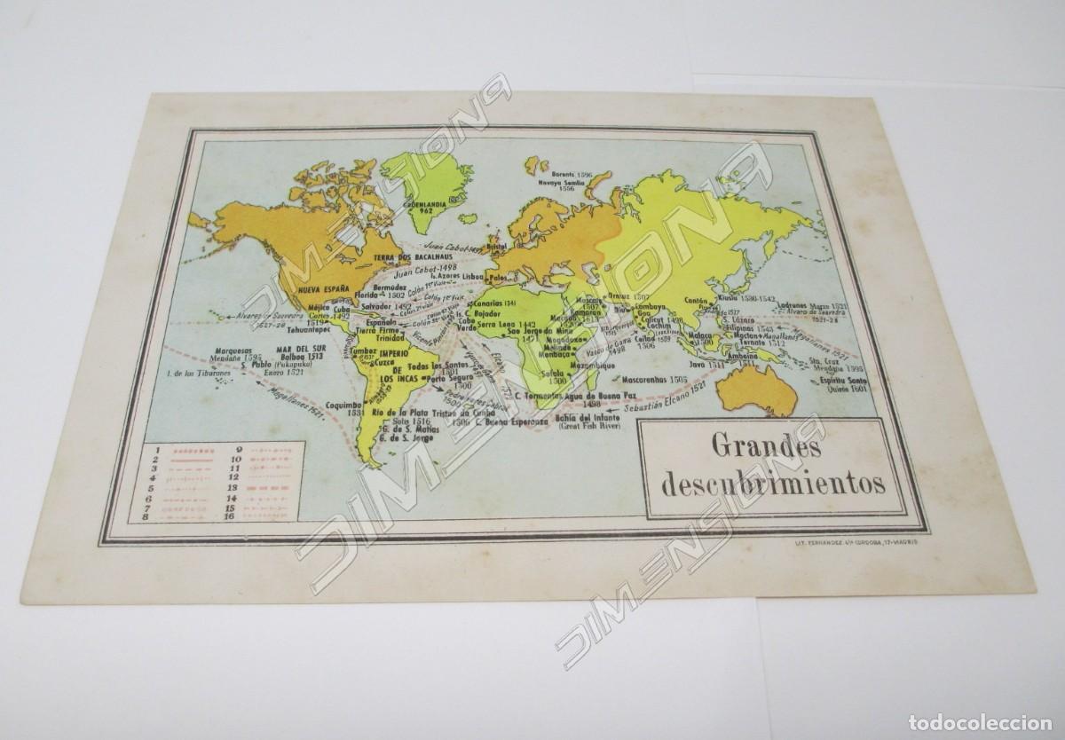 Mappe contemporanee: Peque&ntilde;o Mapa de los Grandes Descubrimientos, mide 20,5 x 14,5 cm