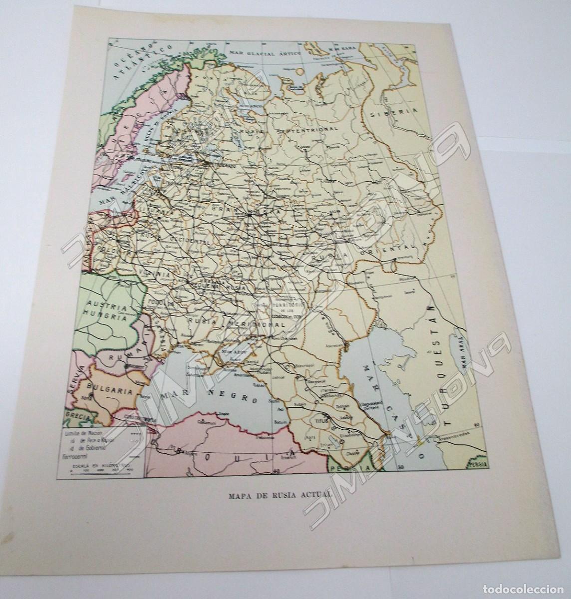 Contemporary maps: L&aacute;mina de mapa antiguo de 1900 / 1915 de la Gran Rusia - Mide 27 x 20 cm.
