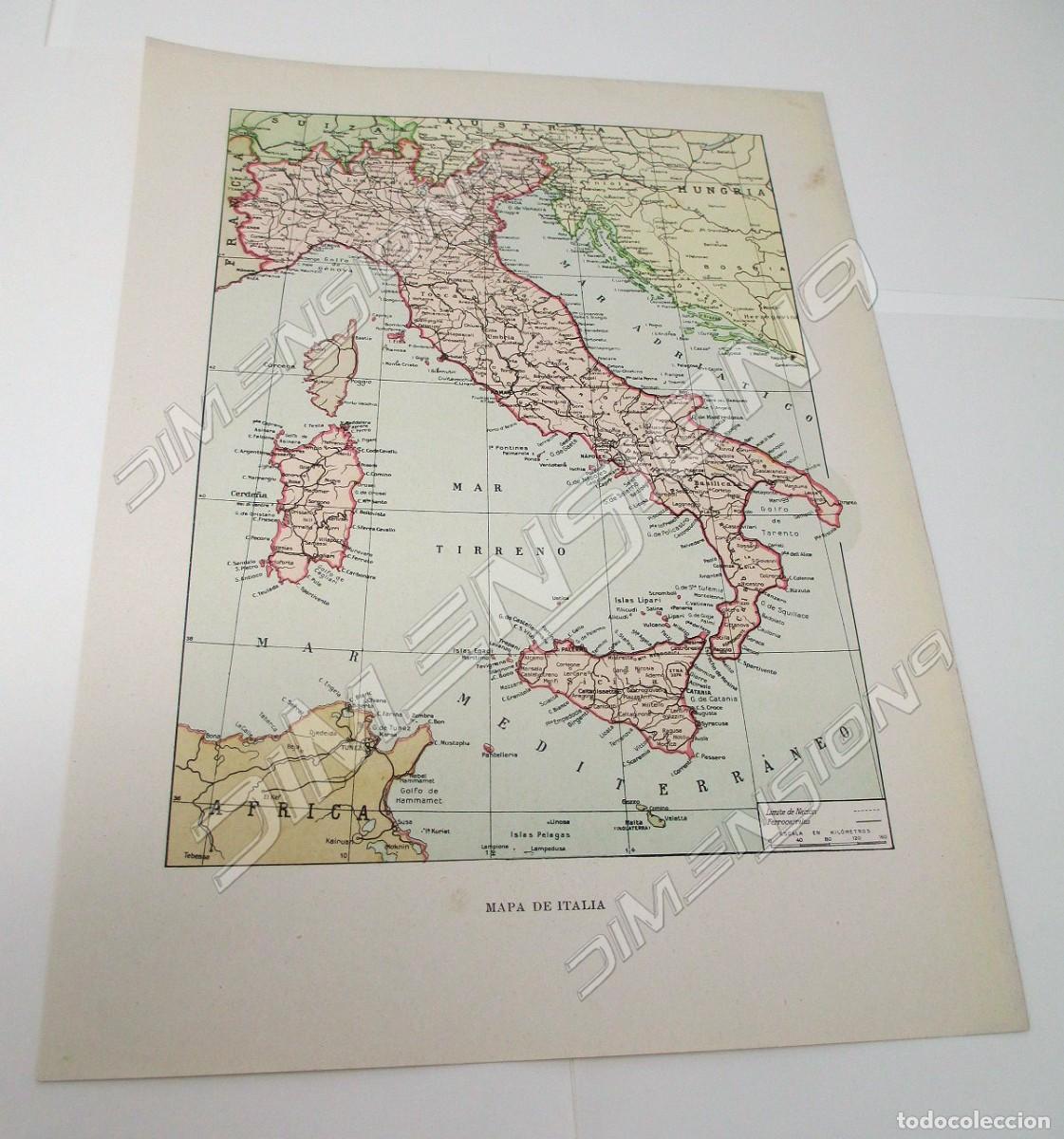 Contemporary maps: L&aacute;mina de mapa antiguo de 1900 / 1915 de Italia - Mide 27 x 20 cm.