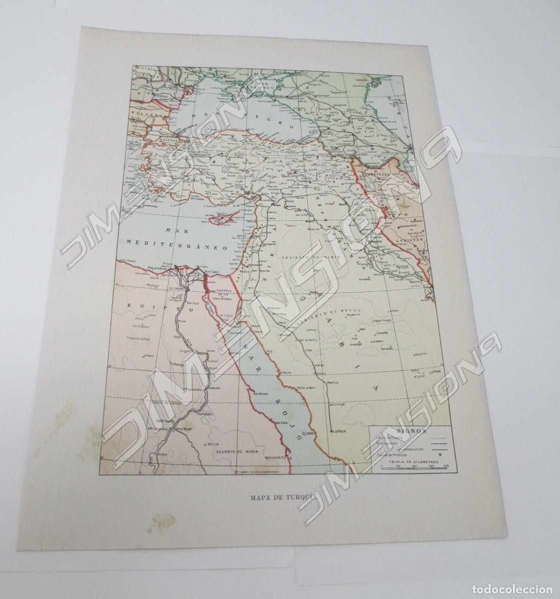 Contemporary maps: L&aacute;mina de mapa antiguo de 1900 / 1915 de Turqu&iacute;a - Mide 27 x 20 cm.