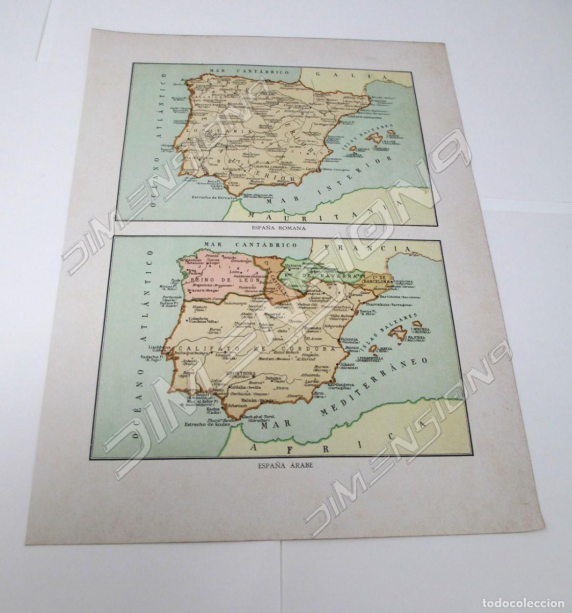 Contemporary maps: L&aacute;mina de mapa antiguo de 1900 / 1915 de Espa&ntilde;a Romana y &Aacute;rabe - Mide 27 x 20 cm.