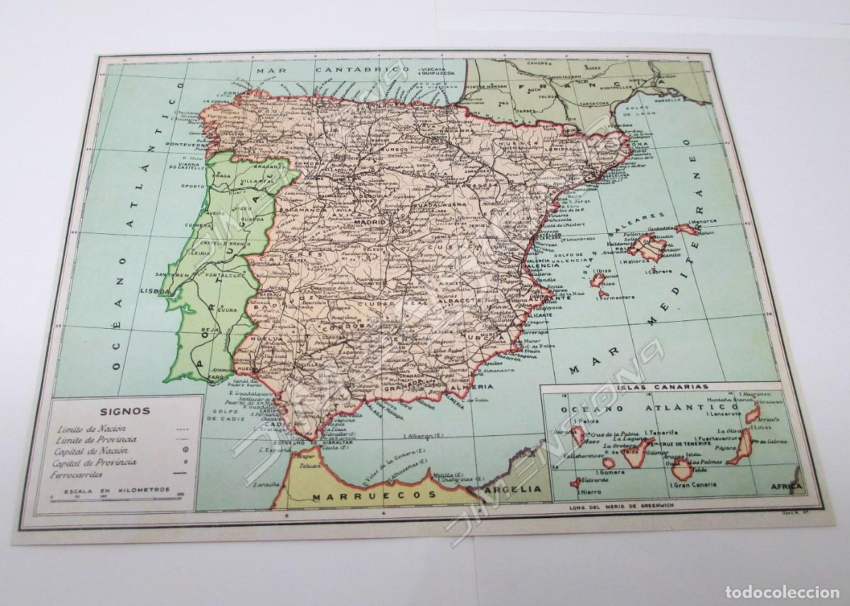 Contemporary maps: L&aacute;mina de mapa antiguo de 1900 / 1915 de Espa&ntilde;a - Mide 21 x 16 cm.