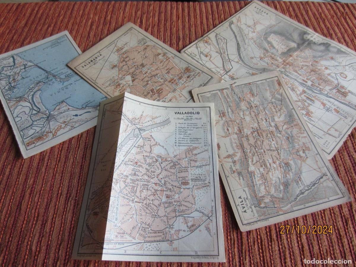Mapas contempor&acirc;neos: 1901- 5 MAPAS PLANOS ORIGINALES BAEDEKER.BURGOS.C&Aacute;DIAZ.&Aacute;VILA.SALAMANCA.VALLADOLID.