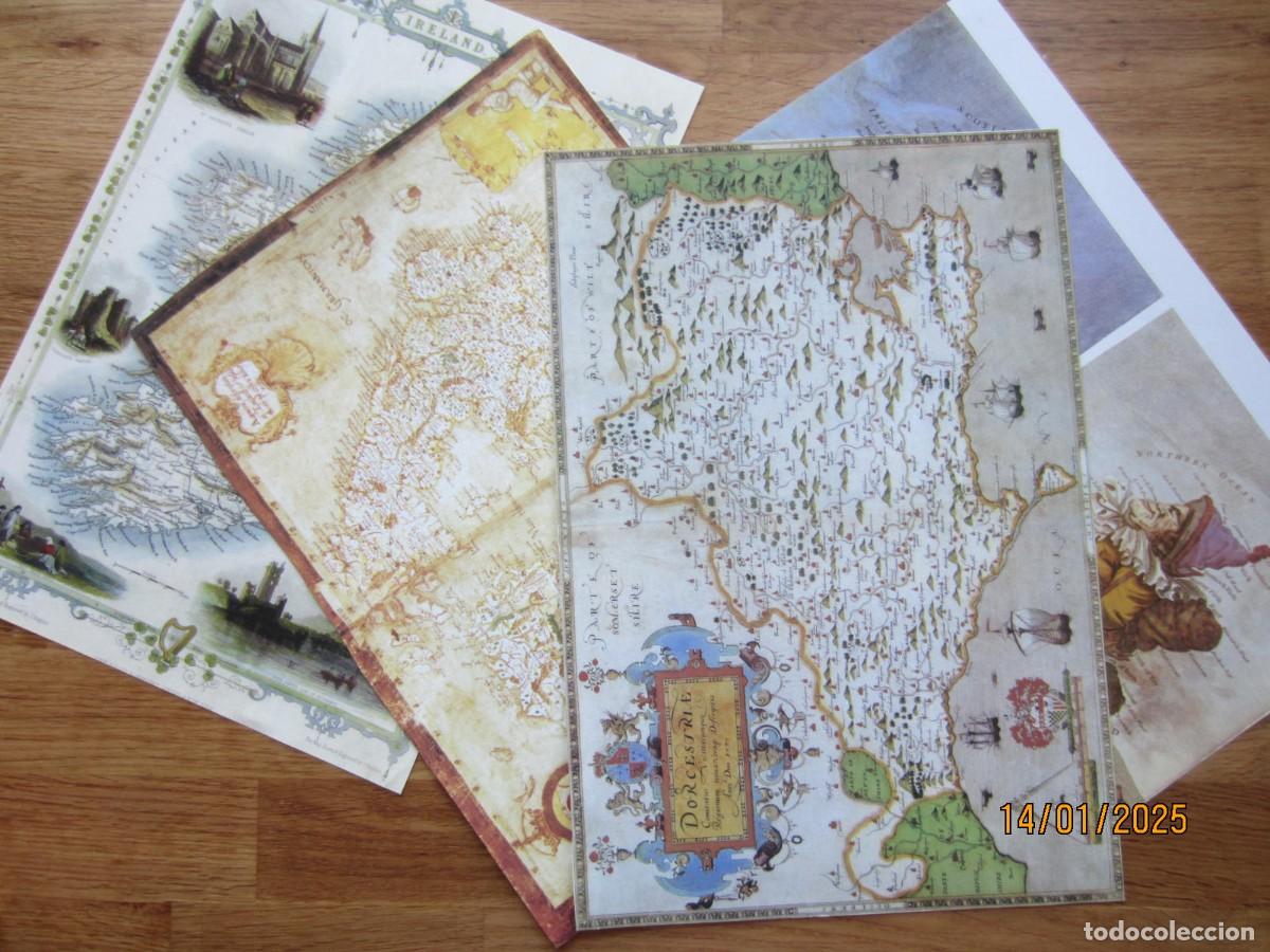 Mappe contemporanee: 4 MAPAS ANTIGUOS.REPRODUCCIONES.INGLATERRA IRL 1564.IRLANDA 1851.DORSET 1575.INGL.ESCOCIA GALES 1794