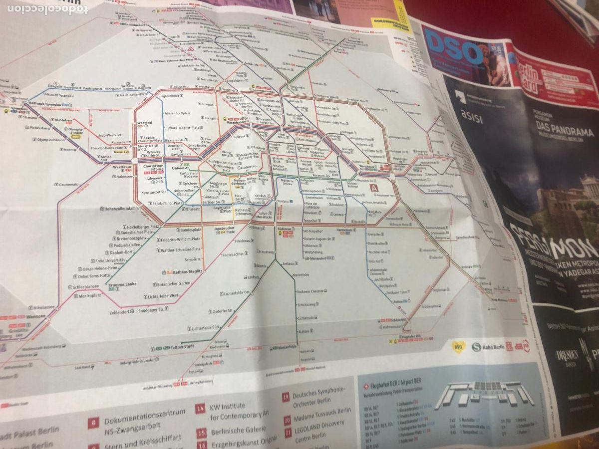 Mapas contempor&aacute;neos: MAPA DE BERLIN CON MAPA DE TRANSPORTES EN REVERSO - Foto 3