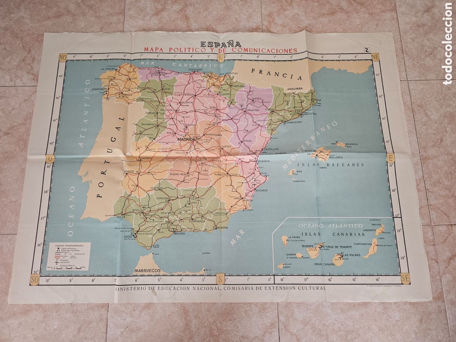 Mapas contempor&aacute;neos: ESPA&Ntilde;A. MAPA POL&Iacute;TICO Y DE COMUNICACIONES. MINISTERIO DE EDUCACI&Oacute;N NACIONAL 109x89
