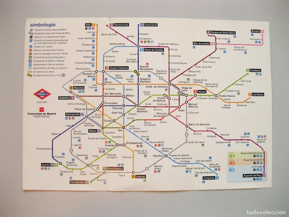 Mapas contempor&aacute;neos: PLANO DE BOLSILLO DEL METRO DE MADRID. JUNIO 2001. - Foto 3