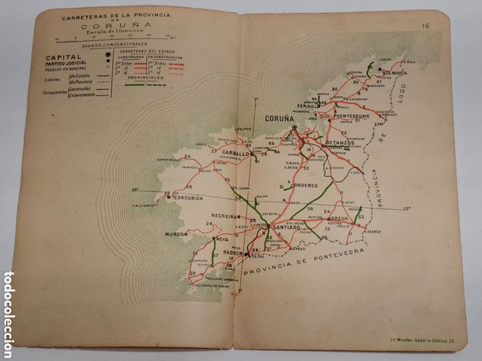 Mapas contempor&aacute;neos: Carreteras de la provincia de Coru&ntilde;a 1907 Mapa publicado por Direcci&oacute;n General de Obras P&uacute;blicas