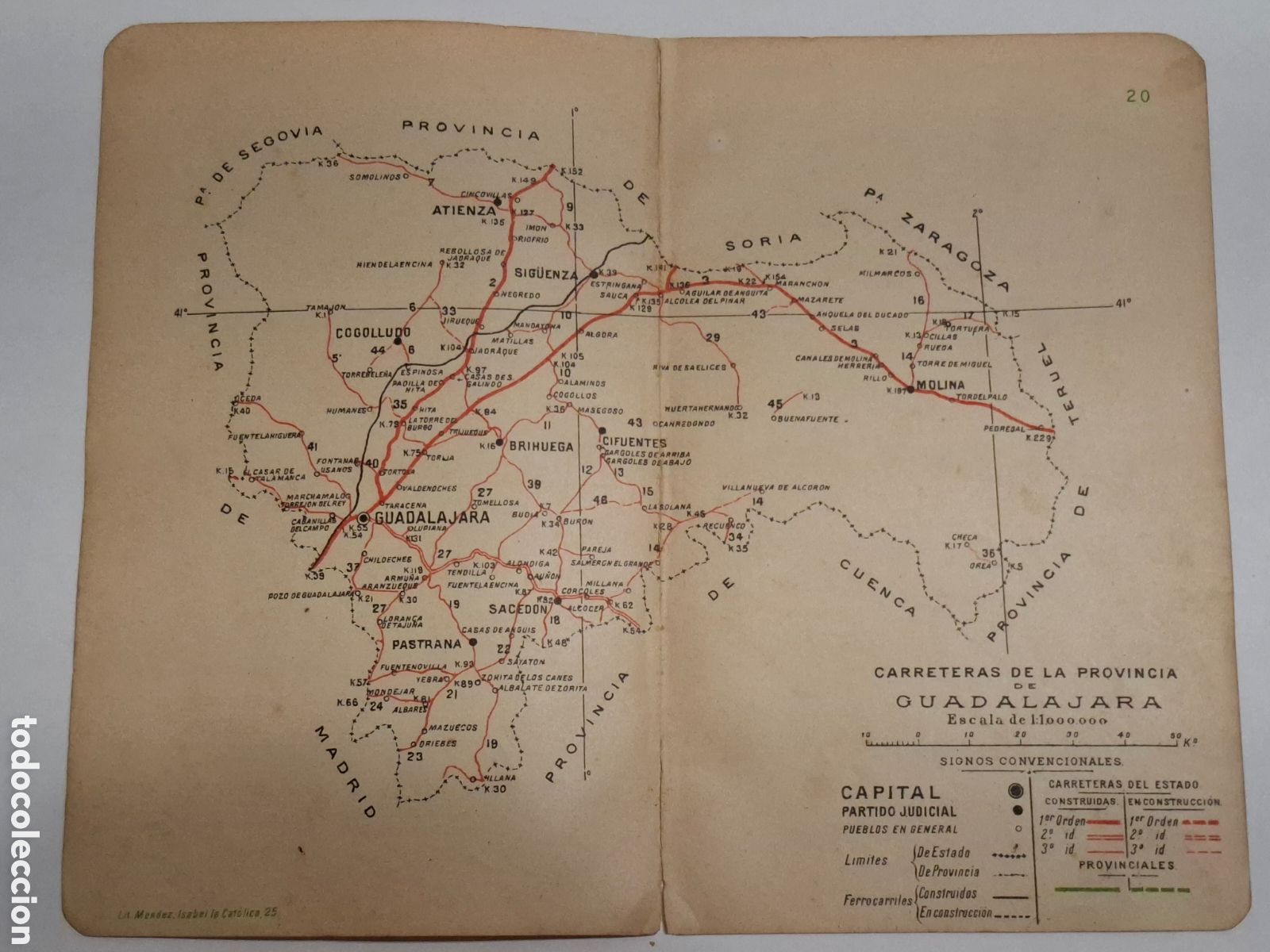 Mapas contempor&aacute;neos: Carreteras de la provincia de Guadalajara 1907 Mapa publicado por Direcci&oacute;n General Obras P&uacute;blicas