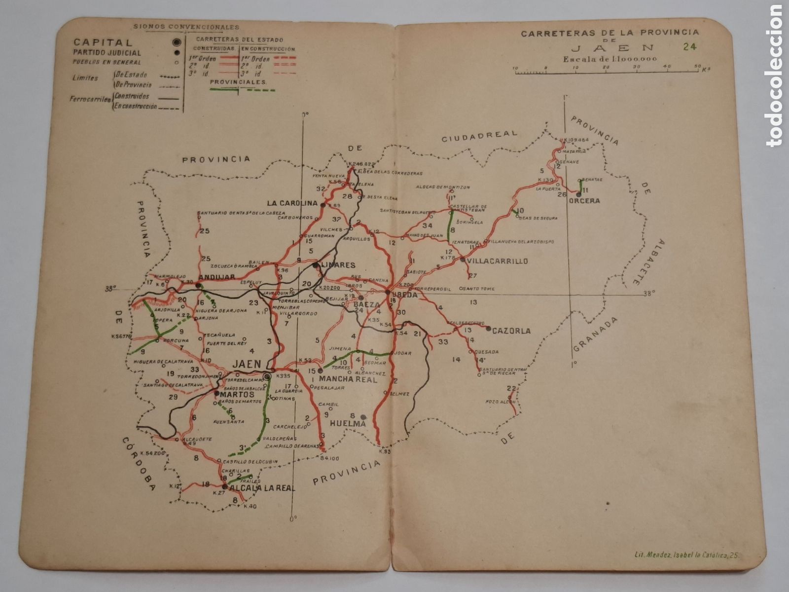 Mapas contempor&aacute;neos: Carreteras de la provincia de Ja&eacute;n 1907 Mapa publicado por Direcci&oacute;n General de Obras P&uacute;blicas