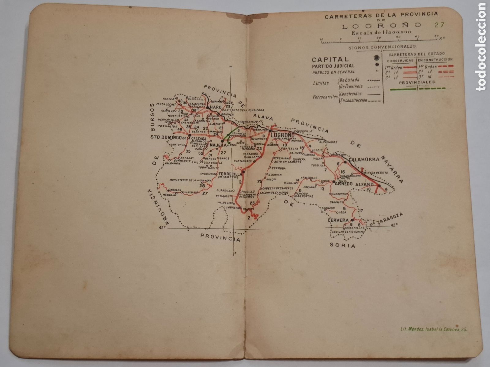 Mapas contempor&aacute;neos: Carreteras de la provincia de Soria 1907 Mapa publicado por Direcci&oacute;n General de Obras P&uacute;blicas