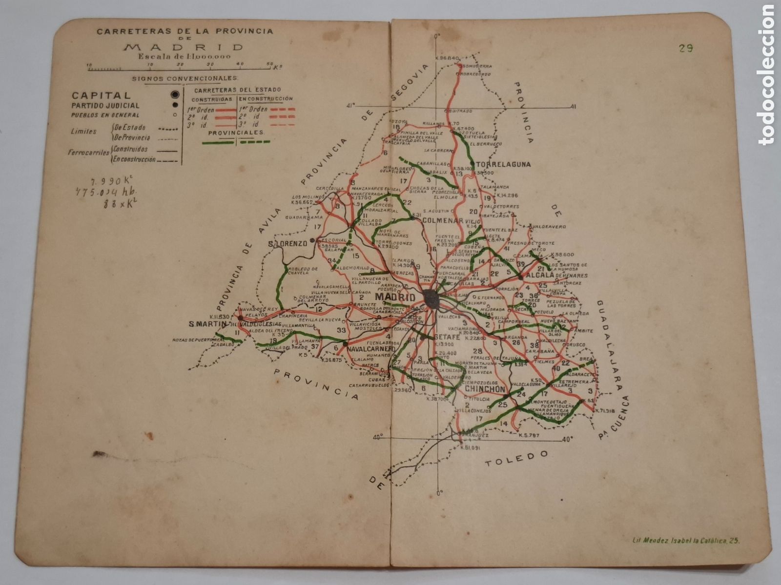 Mapas contempor&aacute;neos: Carreteras de la provincia de Madrid 1907 Mapa publicado por Direcci&oacute;n General de Obras P&uacute;blicas