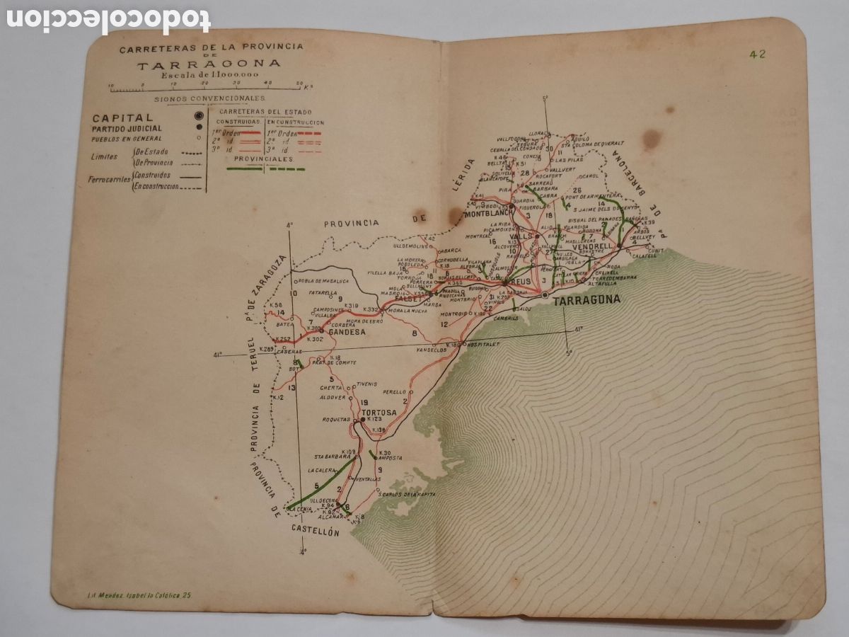 Mapas contempor&aacute;neos: Carreteras de la provincia de Tarragona 1907 Mapa publicado por Direcci&oacute;n General de Obras P&uacute;blicas