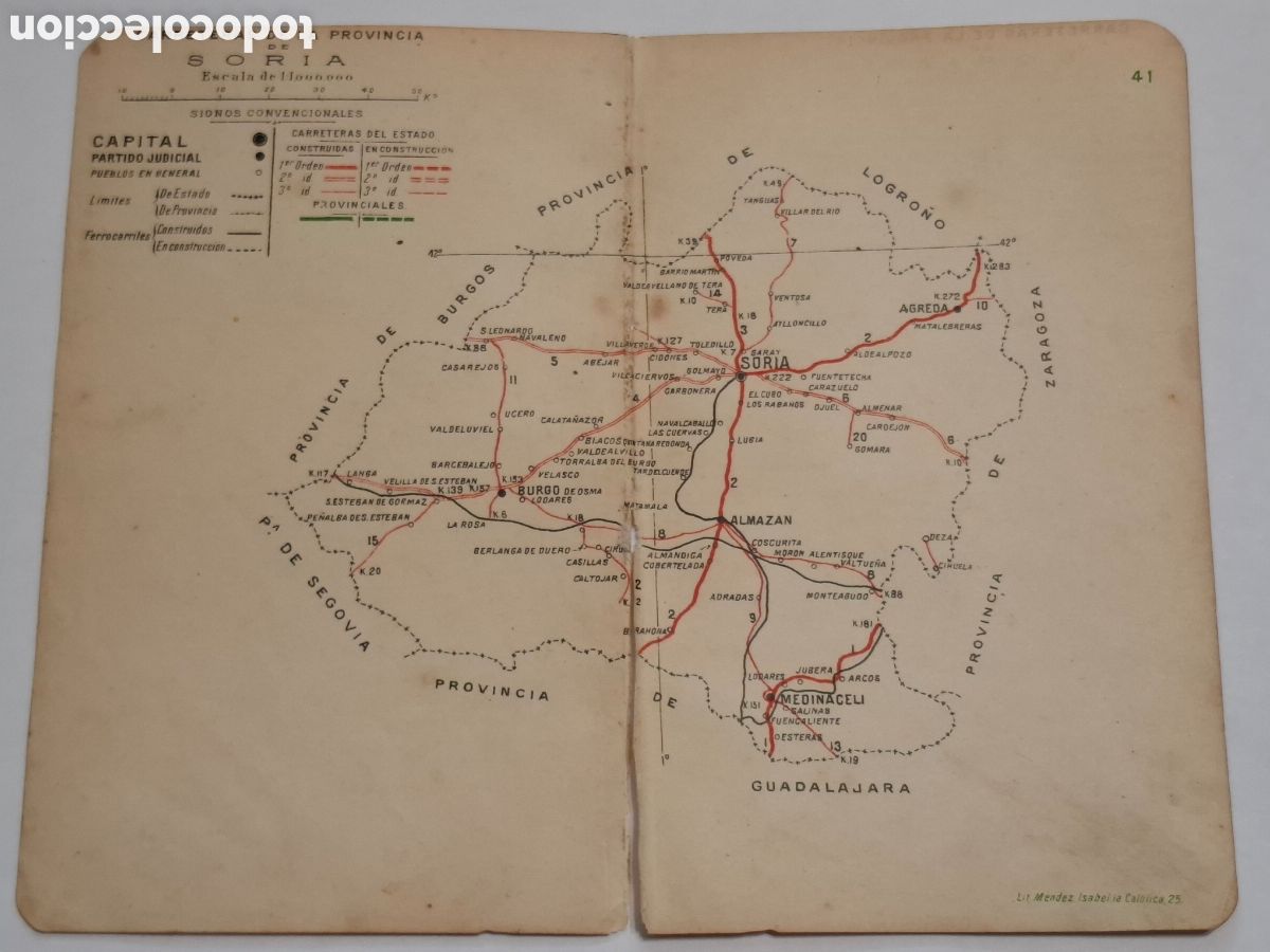 Mapas contempor&aacute;neos: Carreteras de la provincia de Soria 1907 Mapa publicado por Direcci&oacute;n General de Obras P&uacute;blicas