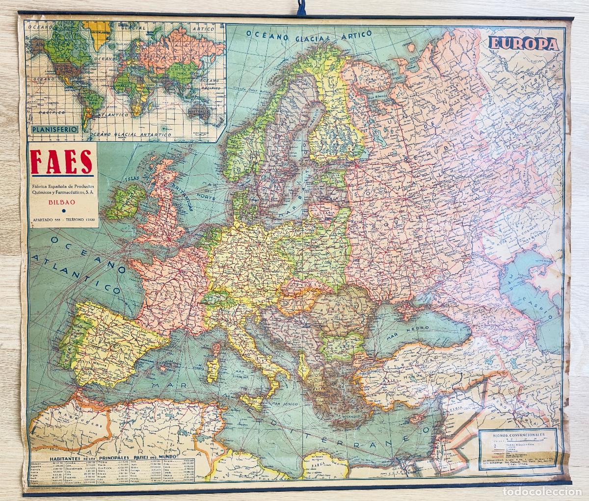 Mapas contempor&aacute;neos: LAMINA MAPA EUROPA,OBSEQUIO DE FAES,BILBAO. - Foto 1