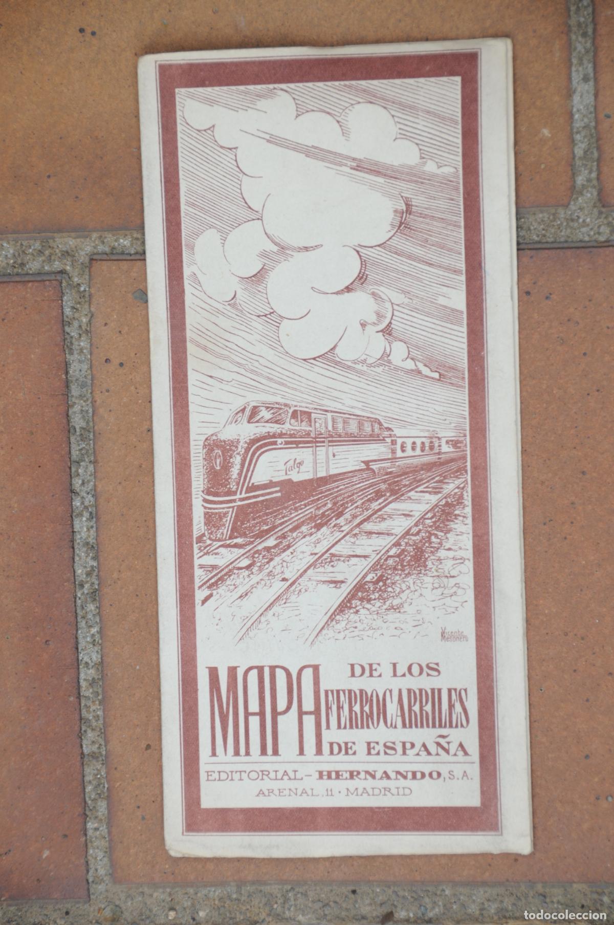Mapas contempor&aacute;neos: Mapa de los ferrocarriles de Espa&ntilde;a. Editorial Hernando. A&ntilde;o 1950 - Foto 2