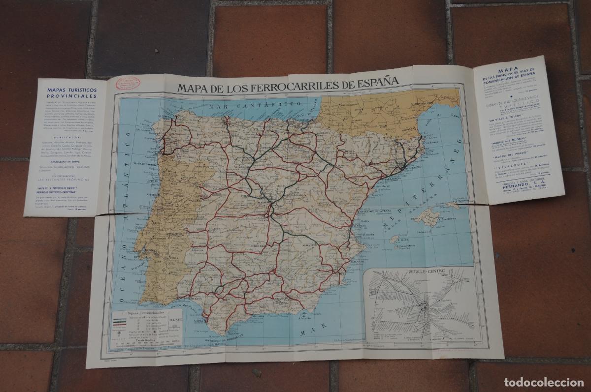 Mapas contempor&aacute;neos: Mapa de los ferrocarriles de Espa&ntilde;a. Editorial Hernando. A&ntilde;o 1950 - Foto 3
