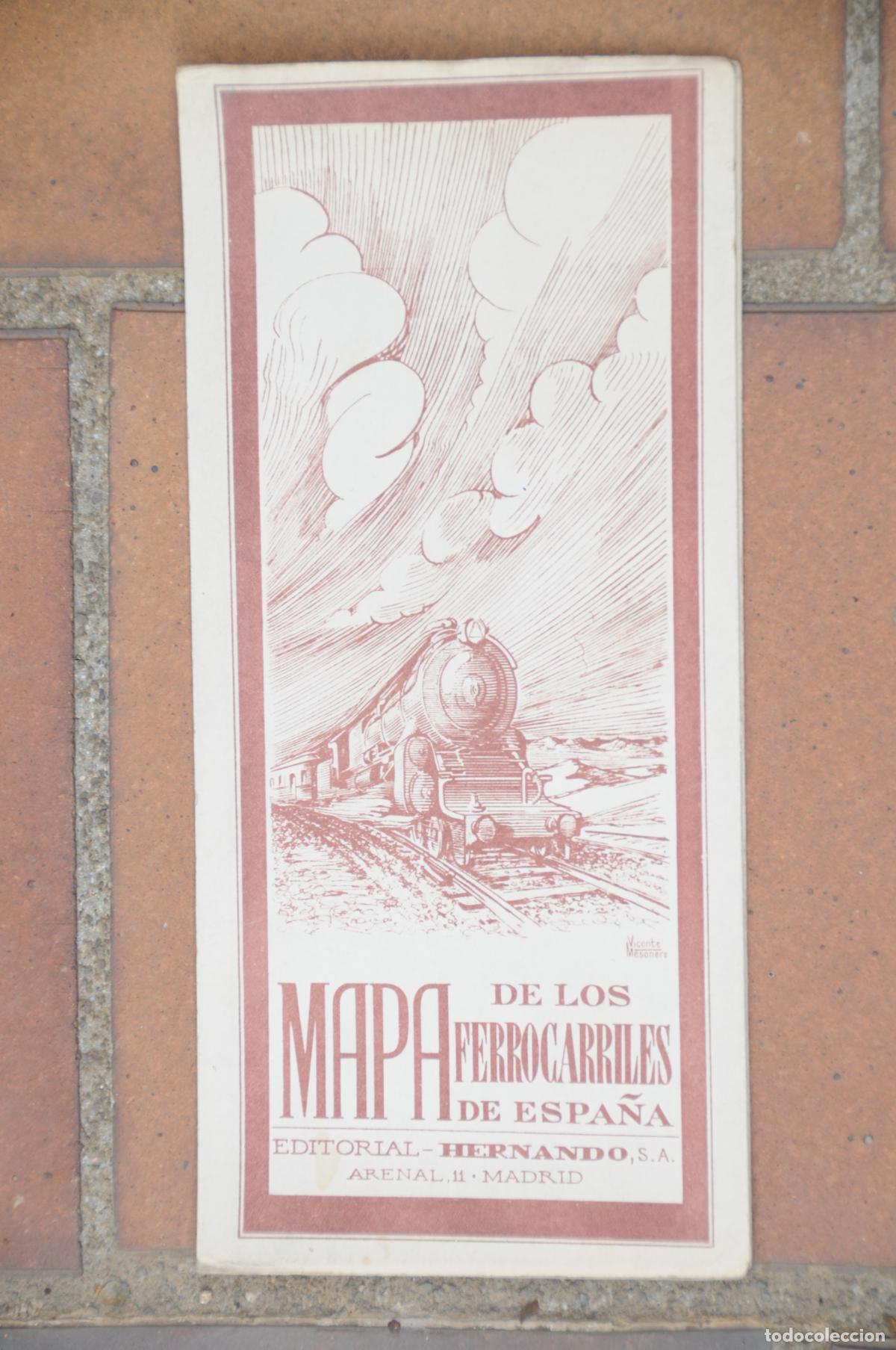 Mapas contempor&aacute;neos: Mapa de los ferrocarriles de Espa&ntilde;a. Editorial Hernando. A&ntilde;o 1950 - Foto 1