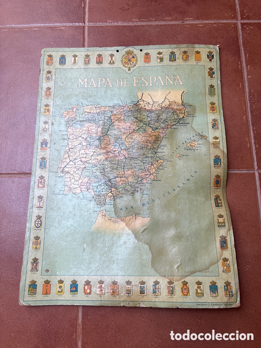 Mapas contempor&aacute;neos: Mapa de Espa&ntilde;a . Jules Gerzon S.A. &Aacute;msterdam-Barcelona 50x37 cm. Carton r&iacute;gido. A&ntilde;os 20 s.XX. ASM