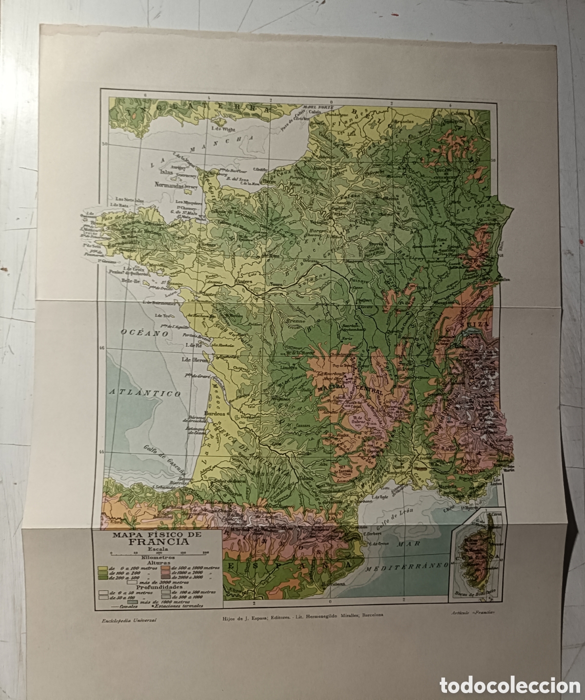 Mapas contempor&aacute;neos: Mapa f&iacute;sico de Francia - Foto 1