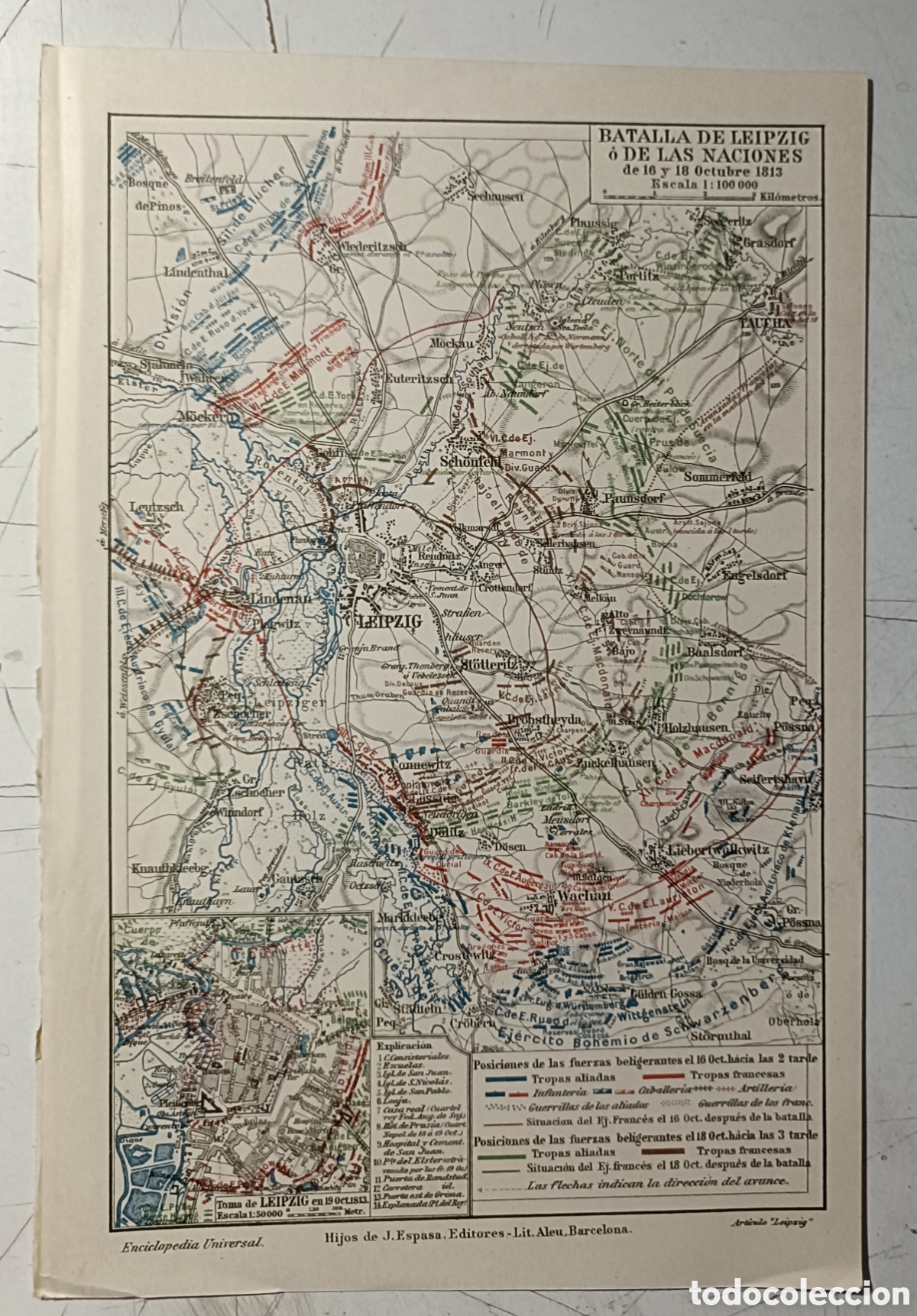 Mapas contempor&aacute;neos: Lamina de la batalla de Leipzig. 1813 - Foto 1