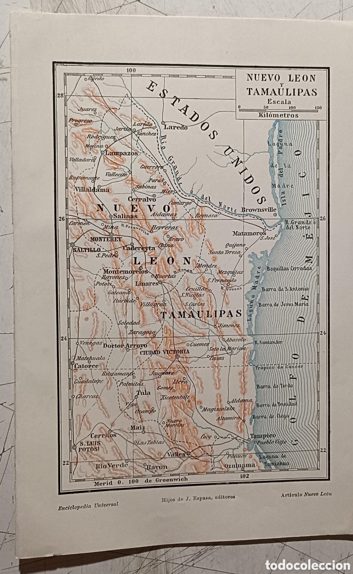Mapas contempor&aacute;neos: Mapa de Nuevo Le&oacute;n y Tamaulipas - Foto 1