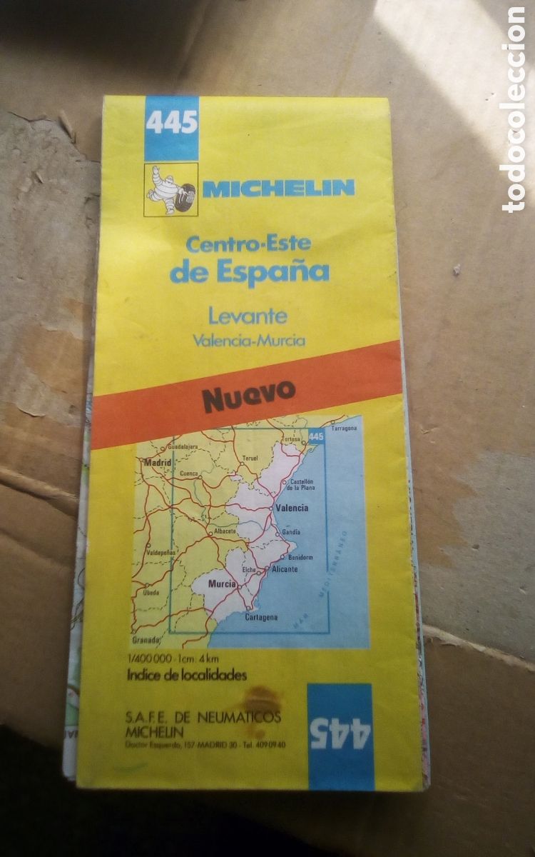 Zeitgen&ouml;ssische Karten: Mapa de carreteras Michel&iacute;n 445. Centro - Este de Espa&ntilde;a. Levante Valencia y Murcia. 1983. 120x98 cm