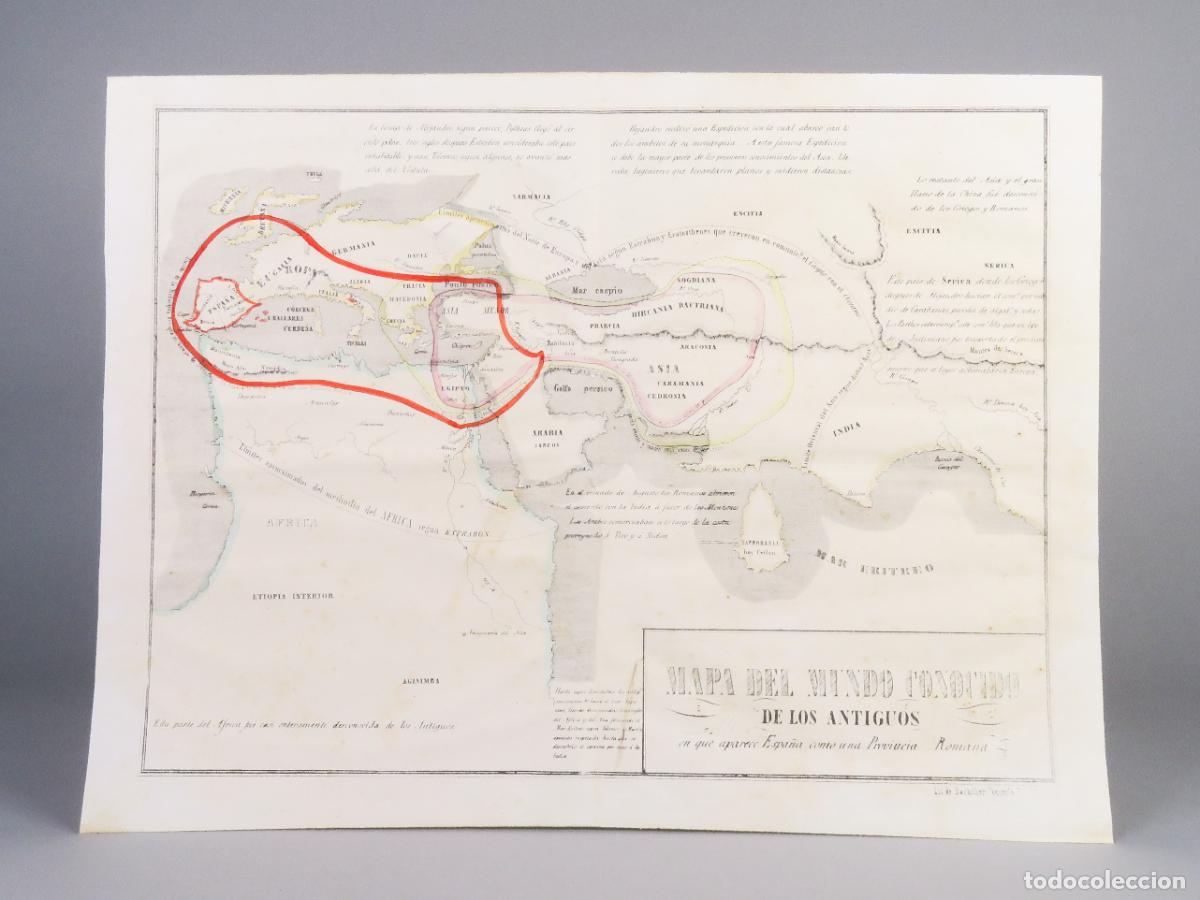Mapas contempor&aacute;neos: Mapa Mundo conocido antiguos Hispania romana Cartograf&iacute;a Hispano Cient&iacute;fica Torres Villegas 1857
