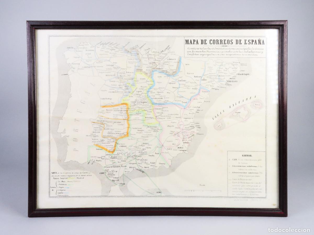 Mapas contempor&aacute;neos: Mapa Correos Espa&ntilde;a Provincias Postales Cartograf&iacute;a Hispano Cient&iacute;fica Torres Villegas 1857