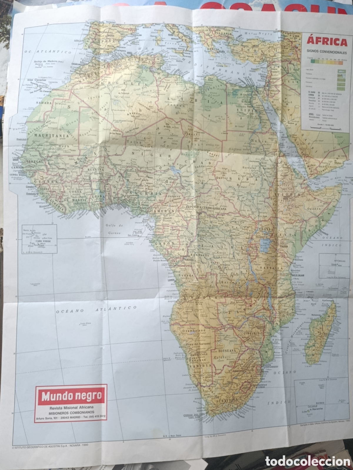 Mapas contempor&aacute;neos: Mapa F&iacute;sico de &Aacute;frica (1990) - Istituto Geografico De Agostini - Mundo Negro