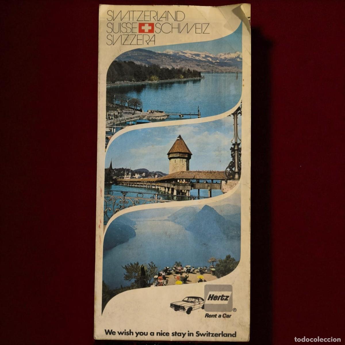 Mapas contempor&aacute;neos: Mapa Tur&iacute;stico Vintage De Suiza Switzerland Suisse Schweiz Con Publicidad Hertz