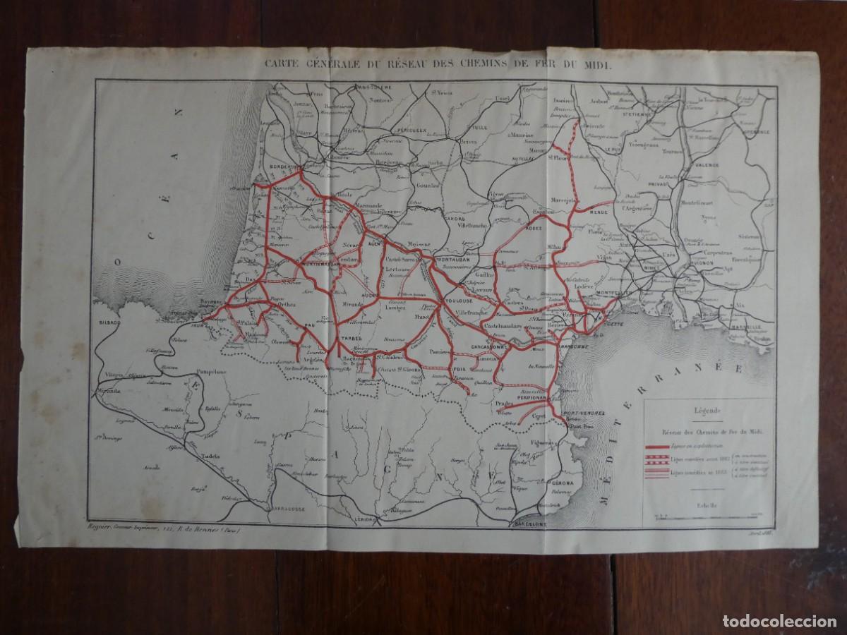 Mapas contempor&aacute;neos: ANTIGUO MAPA FRANC&Eacute;S DE RED FERROVIARIA DEL SUR A&Ntilde;O 1885