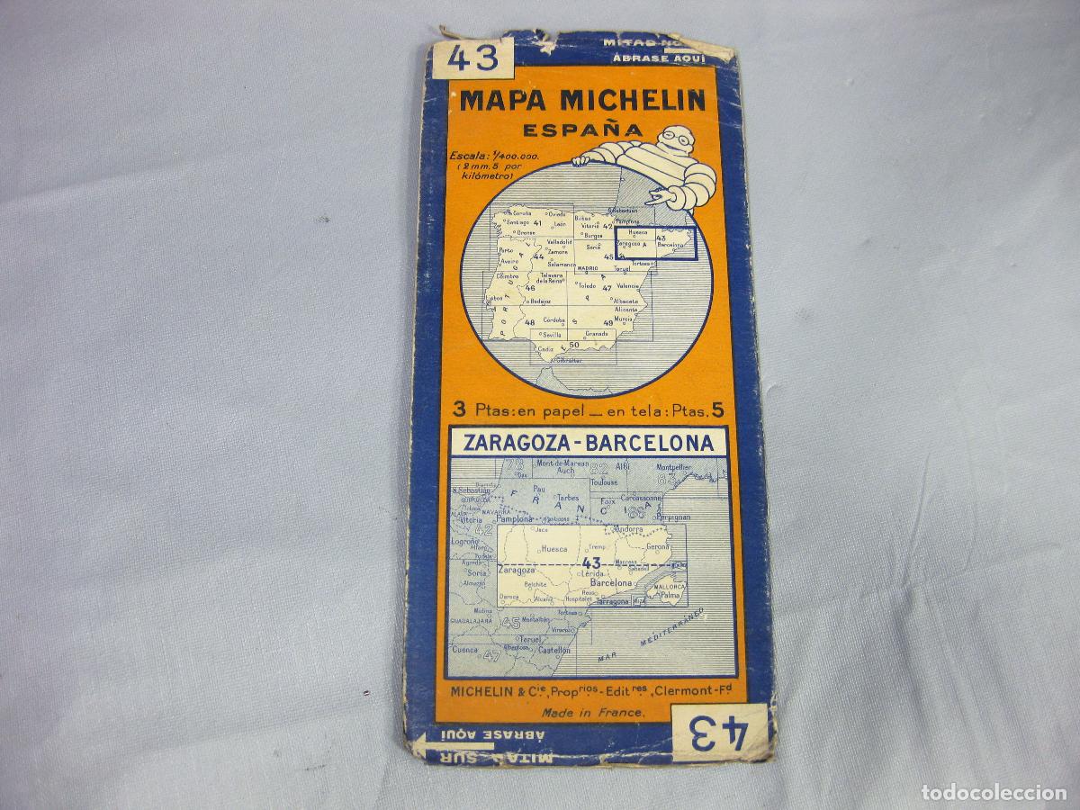 Mapas contempor&aacute;neos: ANTIGUO MAPA MICHELIN DE ESPA&Ntilde;A N&ordm; 43. ZARAGOZA BARCELONA. A&Ntilde;OS 20 O 30