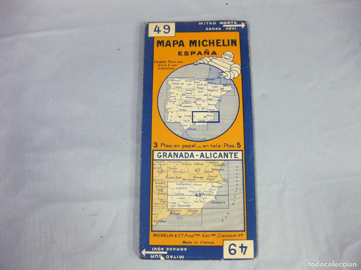 Mapas contempor&aacute;neos: ANTIGUO MAPA MICHELIN DE ESPA&Ntilde;A N&ordm; 49. GRANADA ALICANTE. A&Ntilde;OS 20 O 30. ENTELADO