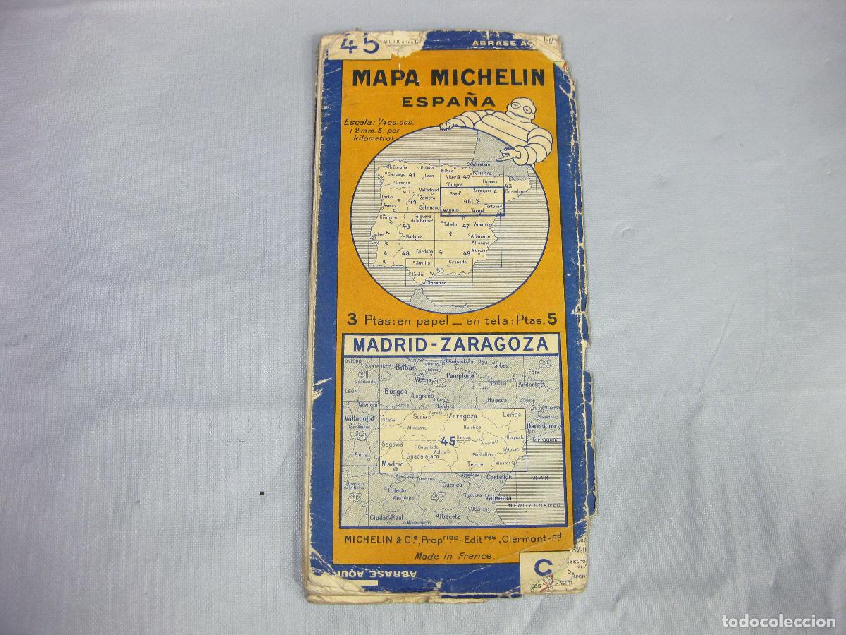 Mapas contempor&aacute;neos: ANTIGUO MAPA MICHELIN DE ESPA&Ntilde;A N&ordm; 45. MADRID ZARAGOZA. A&Ntilde;OS 20 O 30