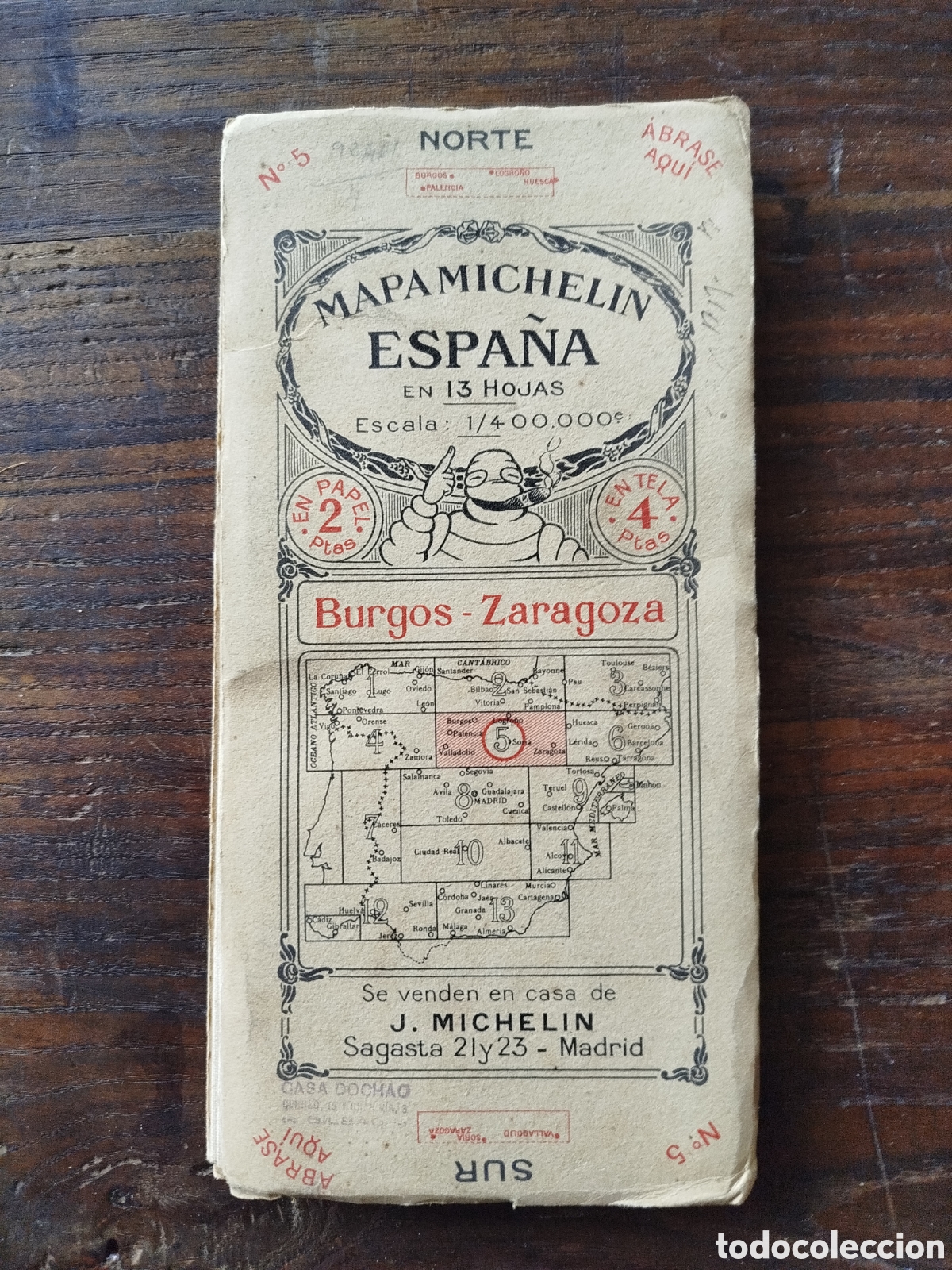 Mapas contempor&aacute;neos: MAPA MICHELIN BURGOS -ZARAGOZA. N⁰5 ENTELADO A&Ntilde;OS 20