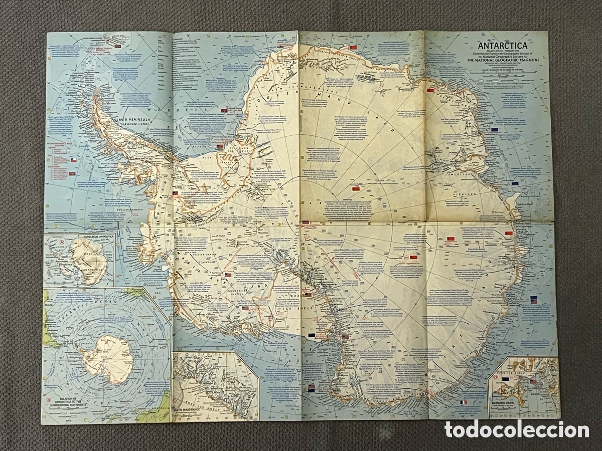 Mapas contempor&aacute;neos: ANTARTIDA .. Antarctica.. Mapa National Geographic (a.1963)