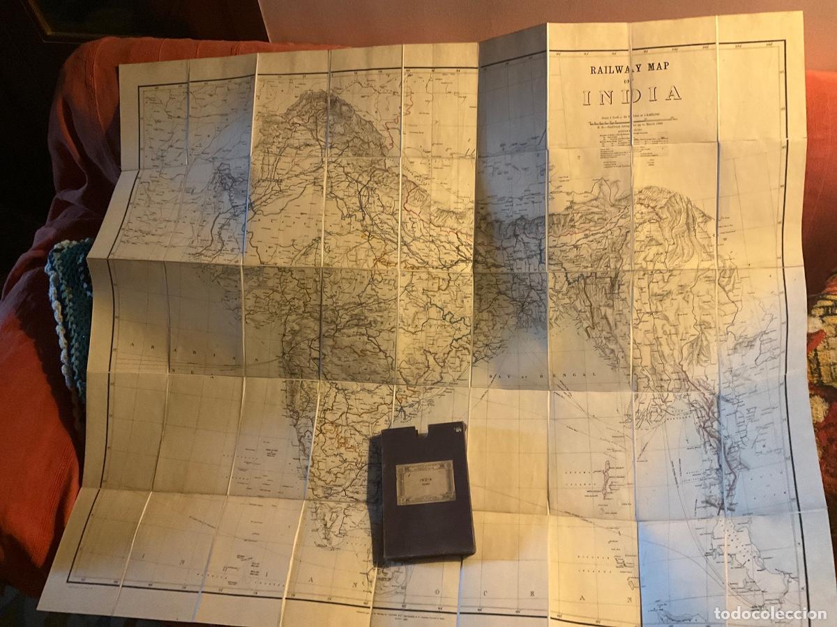Mapas contempor&aacute;neos: Mapa trenes railway India 1890 en papel y tela escala 1/64 millas 100 por 120 aprox edward stanford