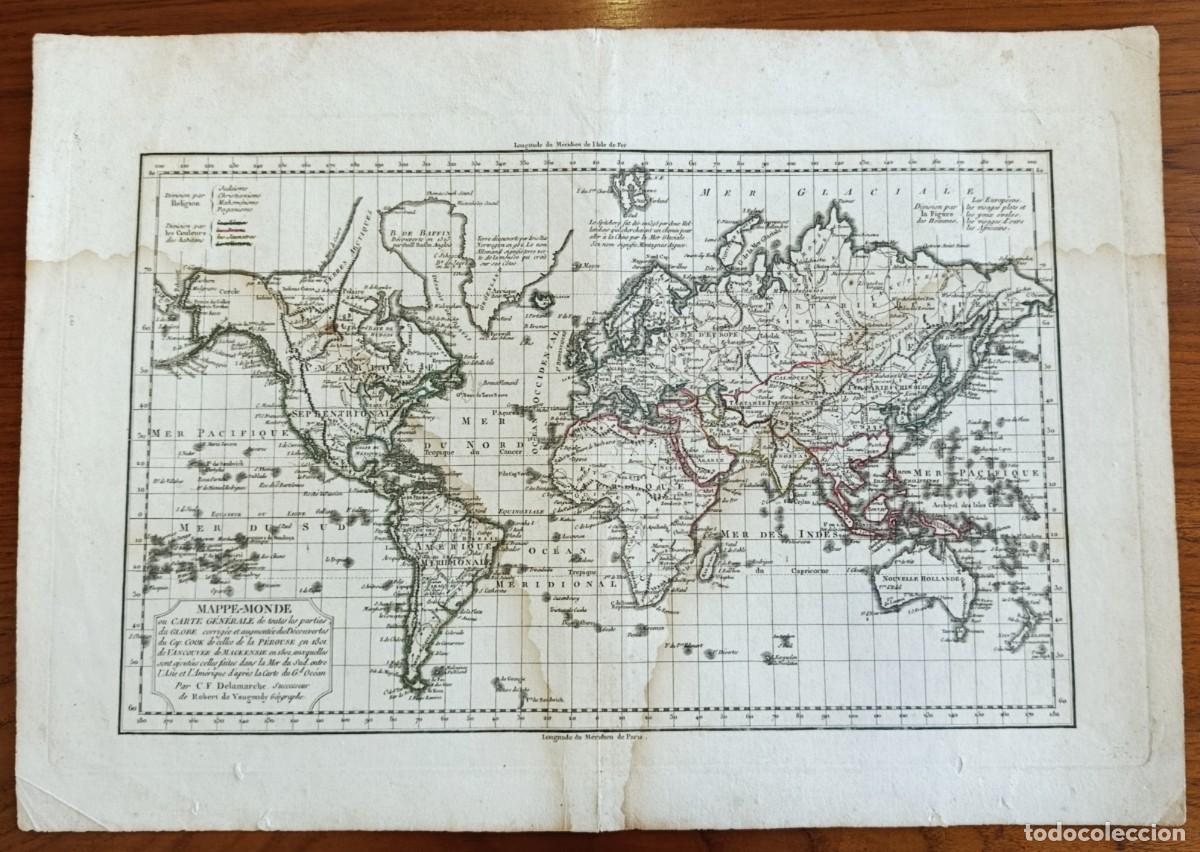 Mapas contempor&aacute;neos: GRABADO. MAPPE MONDE OU CARTE GEN&Eacute;RALE DE... DELAMARCHE, SUCCESEUR VAUGONDY 1802.