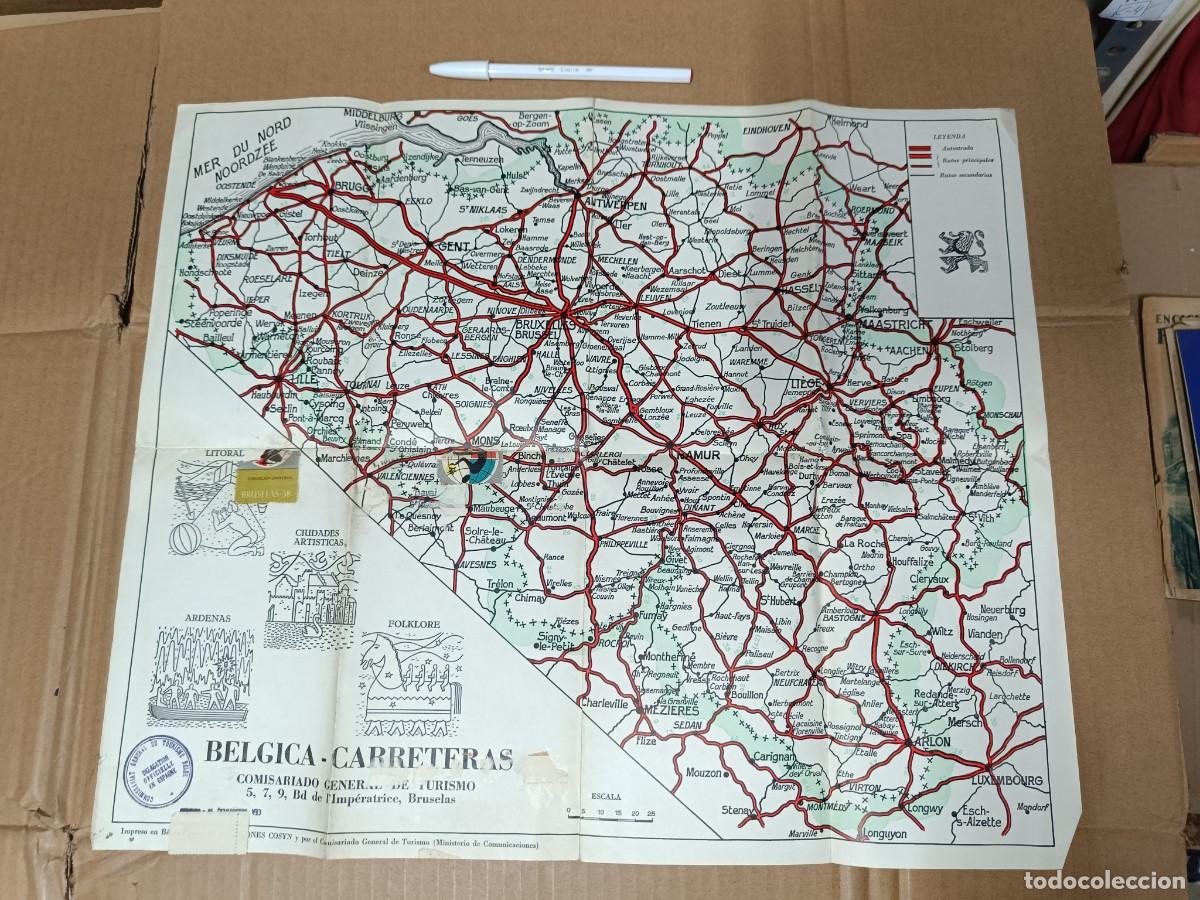 Mapas contempor&aacute;neos: ANTIGUO MAPA DE BELGICA, EXPOSICION BRUSELAS 1958, CON SELLOS DELEGACION ESPA&Ntilde;OLA DE TURISMO -P24