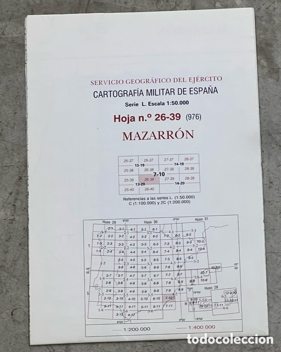 Mapas contempor&aacute;neos: Mapa. Mazarron. Murcia. Servicio Cartogr&aacute;fico del Ej&eacute;rcito. 1995.