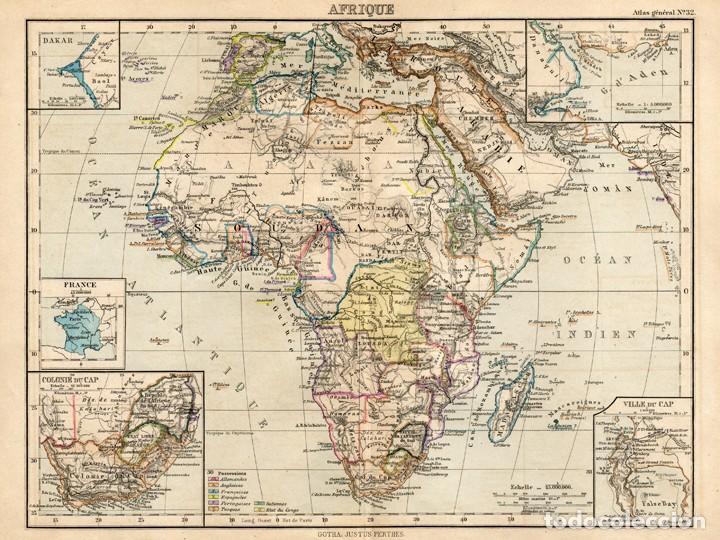 Mapas contempor&aacute;neos: MAPA DE &Aacute;FRICA EN 1900, JUSTUS PERTHES, GRABADO DE COBRE. CARTOGRAF&Iacute;A, CARTA GEOGR&Aacute;FICA