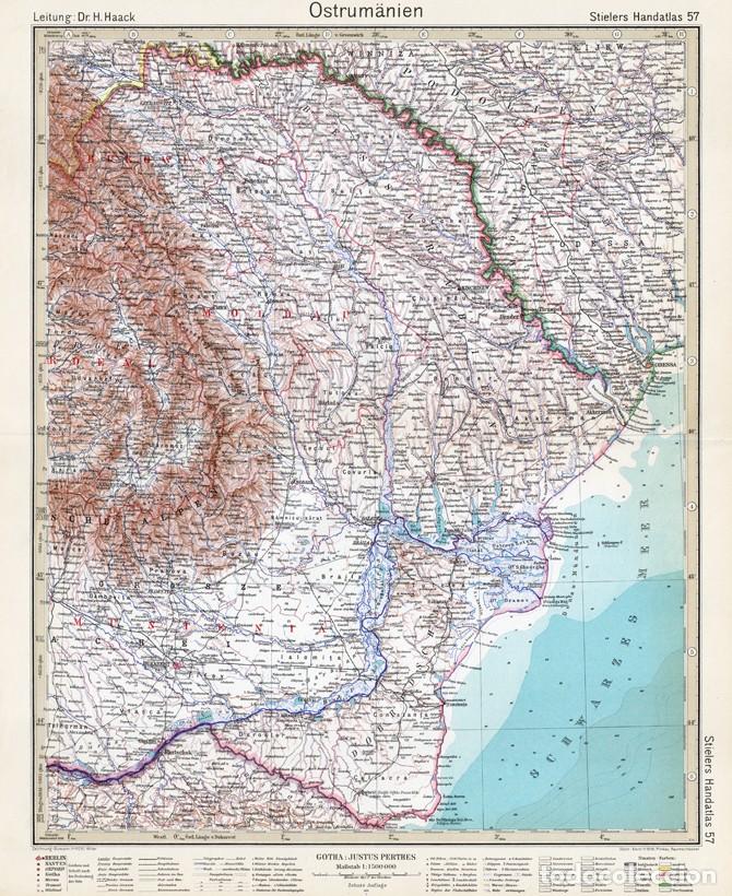 Mapas contempor&aacute;neos: MAPA (GRABADO COBRE) DE RUMAN&Iacute;A ORIENTAL (DE ENTREGUERRAS). STIELERS HAND-ATLAS, ED. CENTENARIO 1931