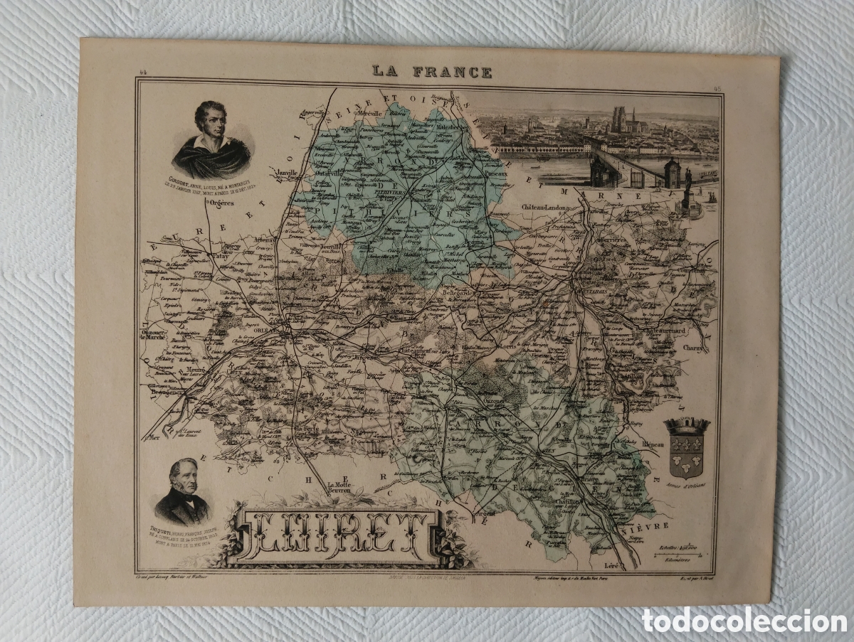 Mappe contemporanee: Mapa antiguo del departamento de loiret Francia.