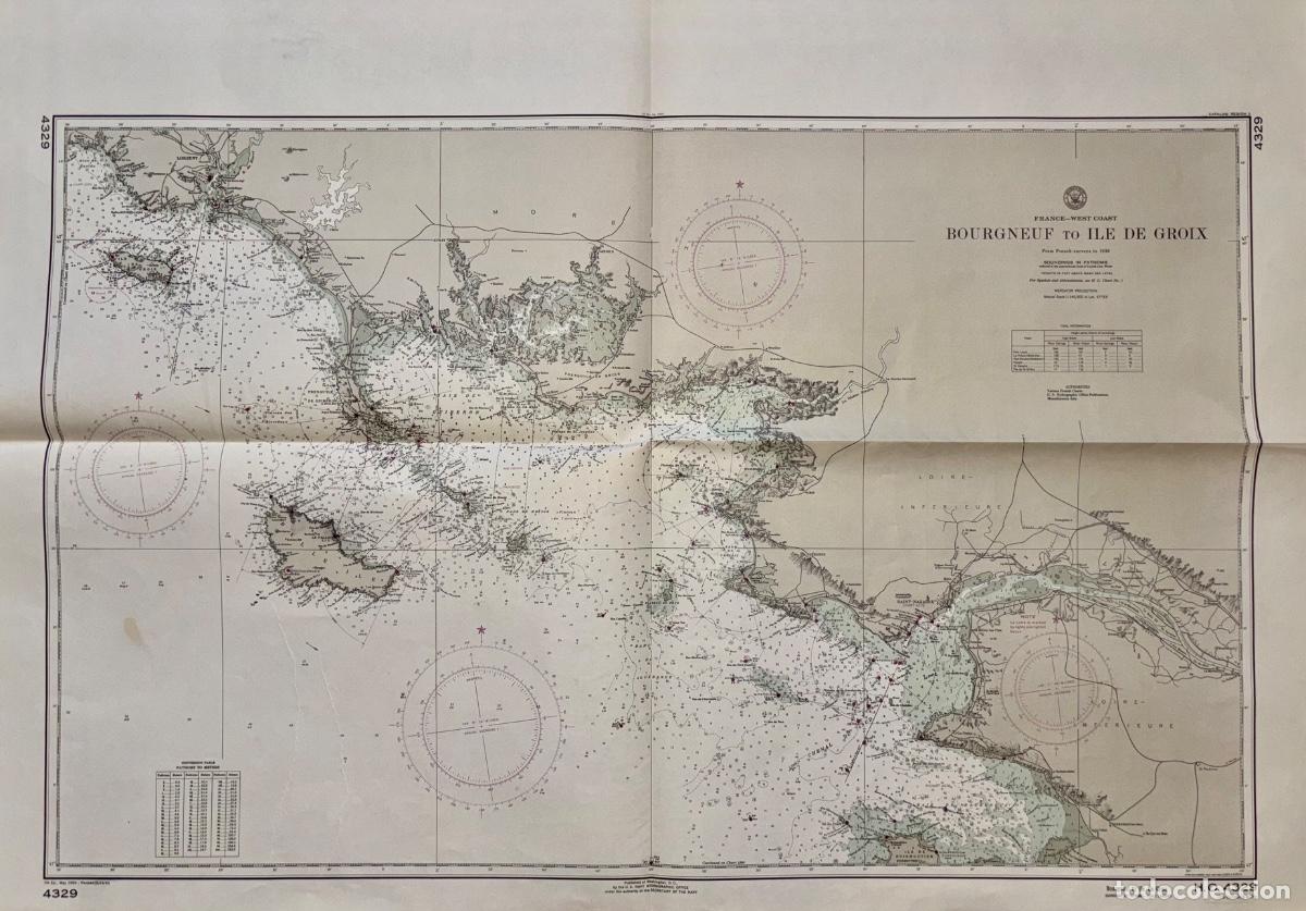 Mapas contempor&aacute;neos: GRAN CARTA NAUTICA- BRETA&Ntilde;A- FRANCIA- BOURNEUF TO ILE DE GROIX - WASHINGTON 1965