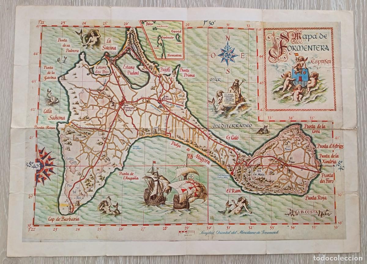 Mapas contempor&aacute;neos: Mapa. Reproduccion de antiguo mapa de Formentera. Por J.B. Costa. A&ntilde;o 1978.
